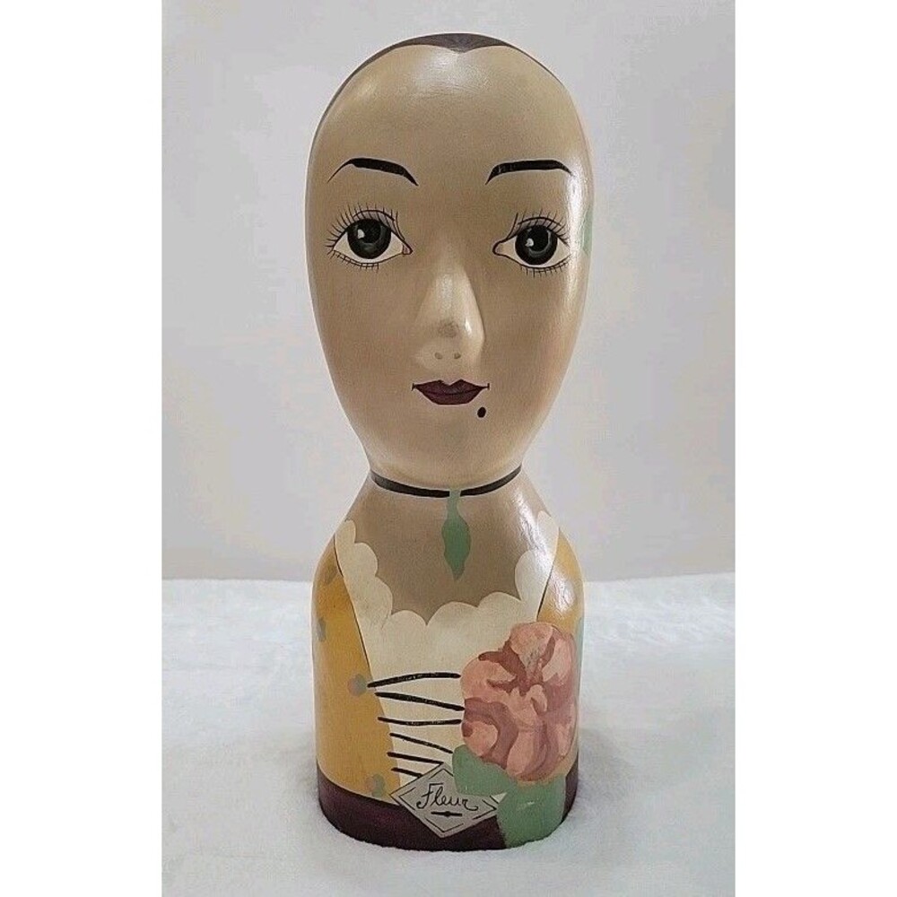 Vintage Hand Painted Millinery Plaster Head- Mme "Fleurs "French Display HATS